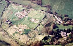 An aerial view of Vindolanda, taken in 2001, showing the fort and vicus, and their surroundings