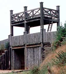 The reconstructed timber gate at the Lunt, Baginton, Warwickshire