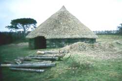 A reconstruction of a round house, based on an excavated site near Otterburn, Northumberland. It has been built in the Brigantium Archaeological Reconstruction Centre
