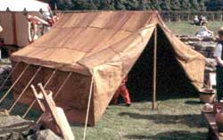 A reconstruction of the leather tent that housed eight men of the contubernium, made from goatskins. 