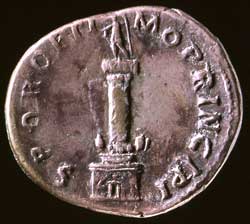 A silver denarius of the emperor Trajan. The obverse bears his bust, the reverse Trajan's column. AD 112-14.