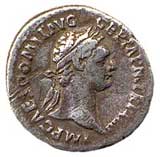 Obverse of denarius of Domitian, with head of emperor (coin)