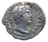 Obverse of denarius of Hadrian, with bust of emperor (coin)