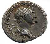Obverse of denarius of Trajan, with bust of emperor (coin)