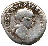 Obverse of denarius of Vespasian, with head of emperor (coin)